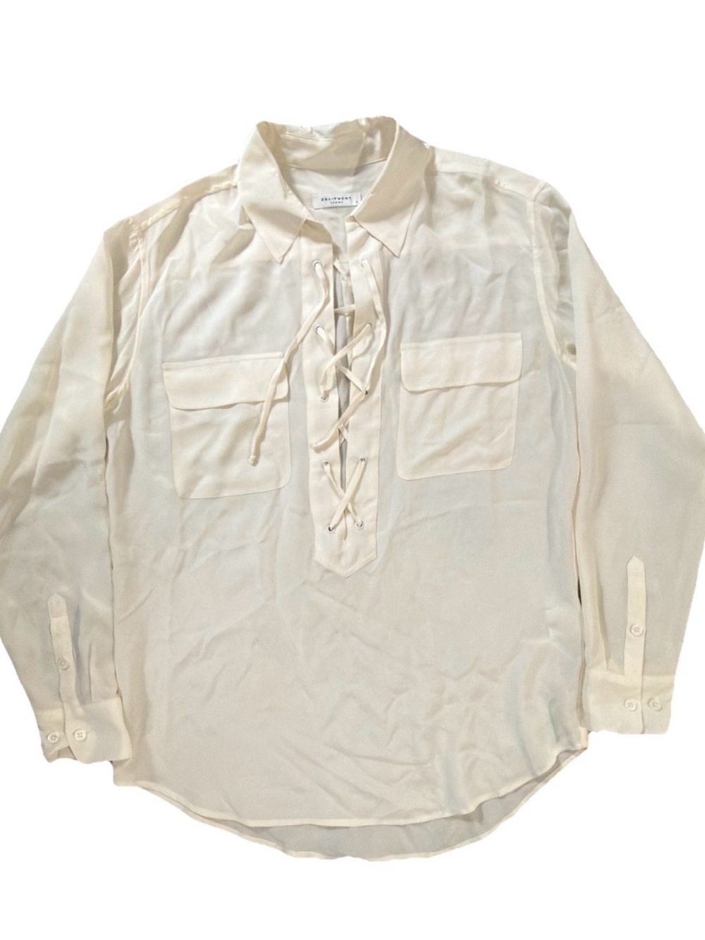 Equipment Knox Silk Lace Up Blouse Ivory Cream White Popover Tunic Top Small